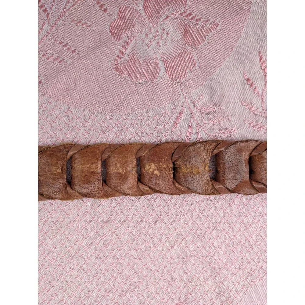 Vintage Brown Braided Woven Leather Belt‎ Buckle Western Boho Women's Medium